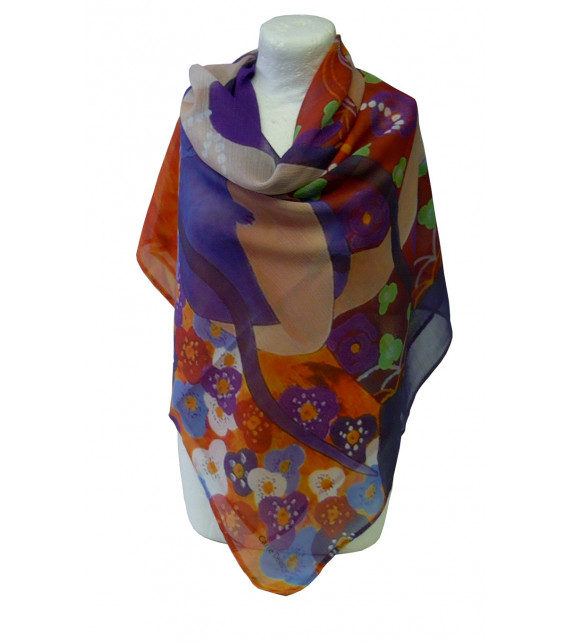 Foulard (90x90) "La fille aux chats" de Marie CHARMES