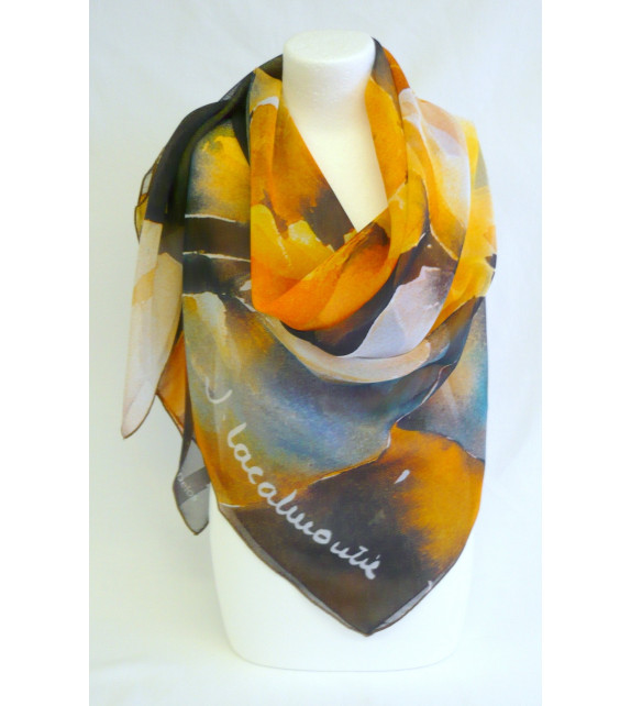 Foulard mousseline  polyester "Les jonquilles" de Jean Lacalmontie