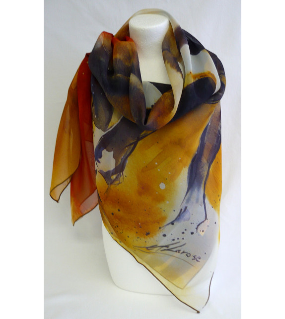 Scarf polyester (90x90):  "Le taureau" by Anne LAROSE