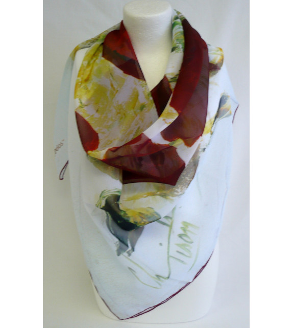 Scarf  polyester (90x90) "Les coquelicots" by Christine TISON